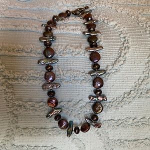 Multicolored, metallic, flat real pearl choker